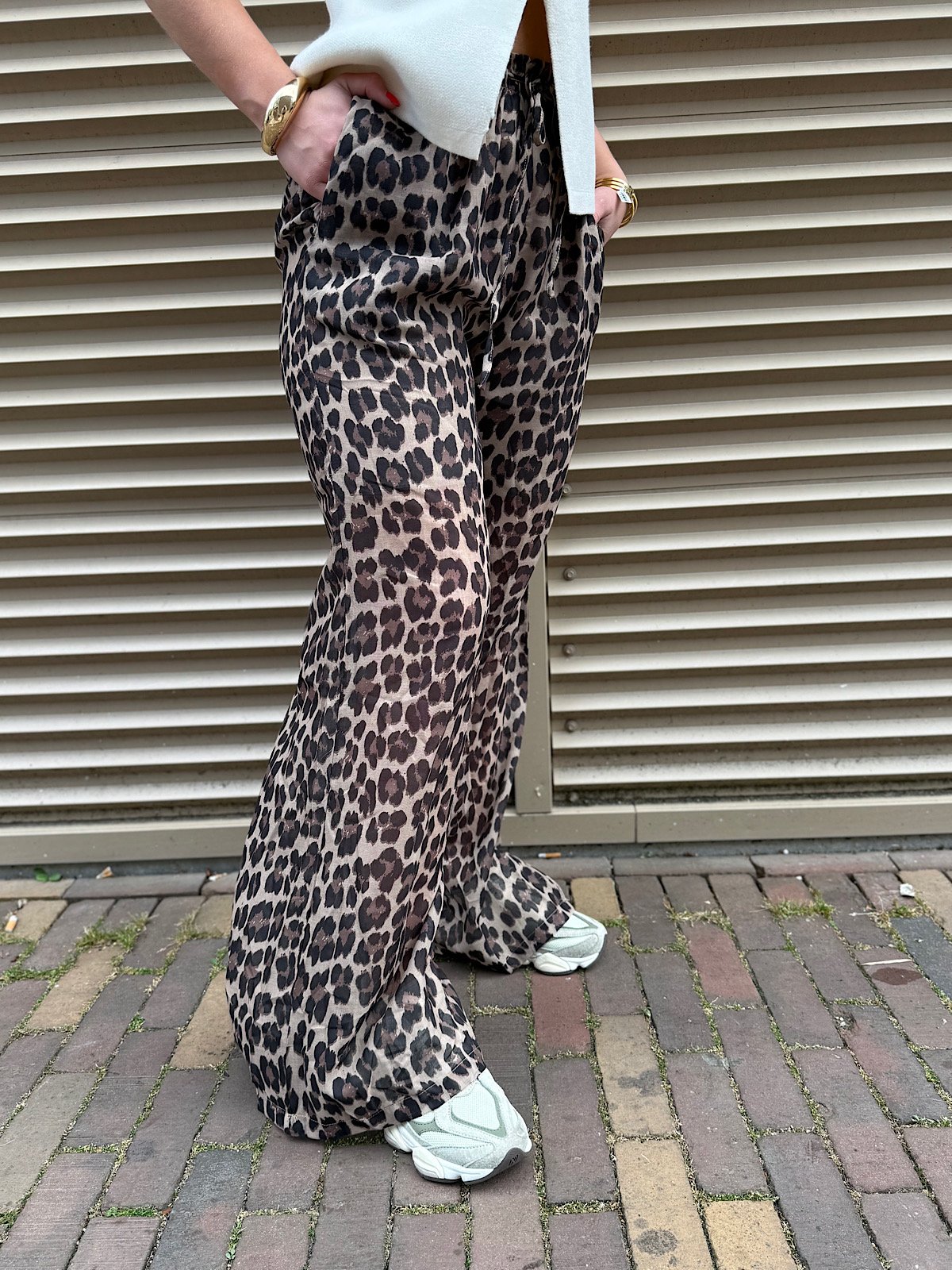 Bruine leopard wide leg broek