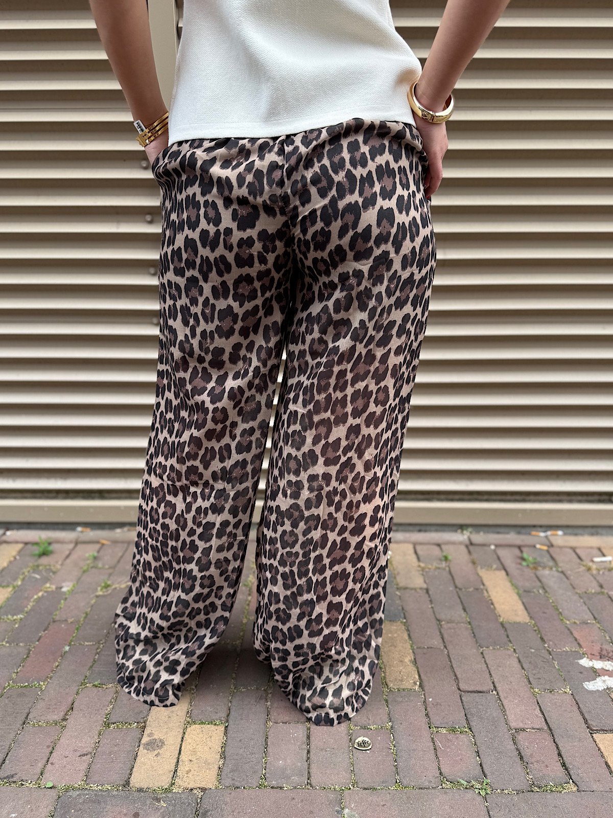 Bruine leopard wide leg broek