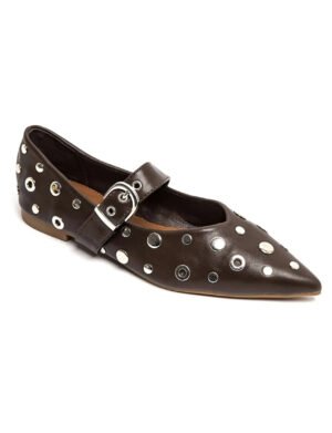 Bruine puntige loafers met studs