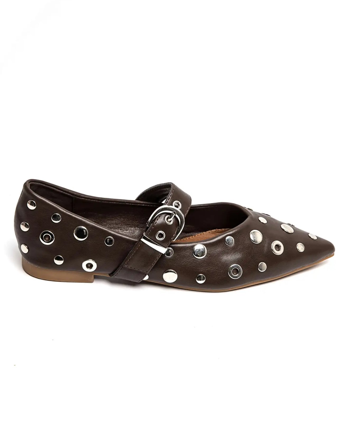 Bruine puntige loafers met studs