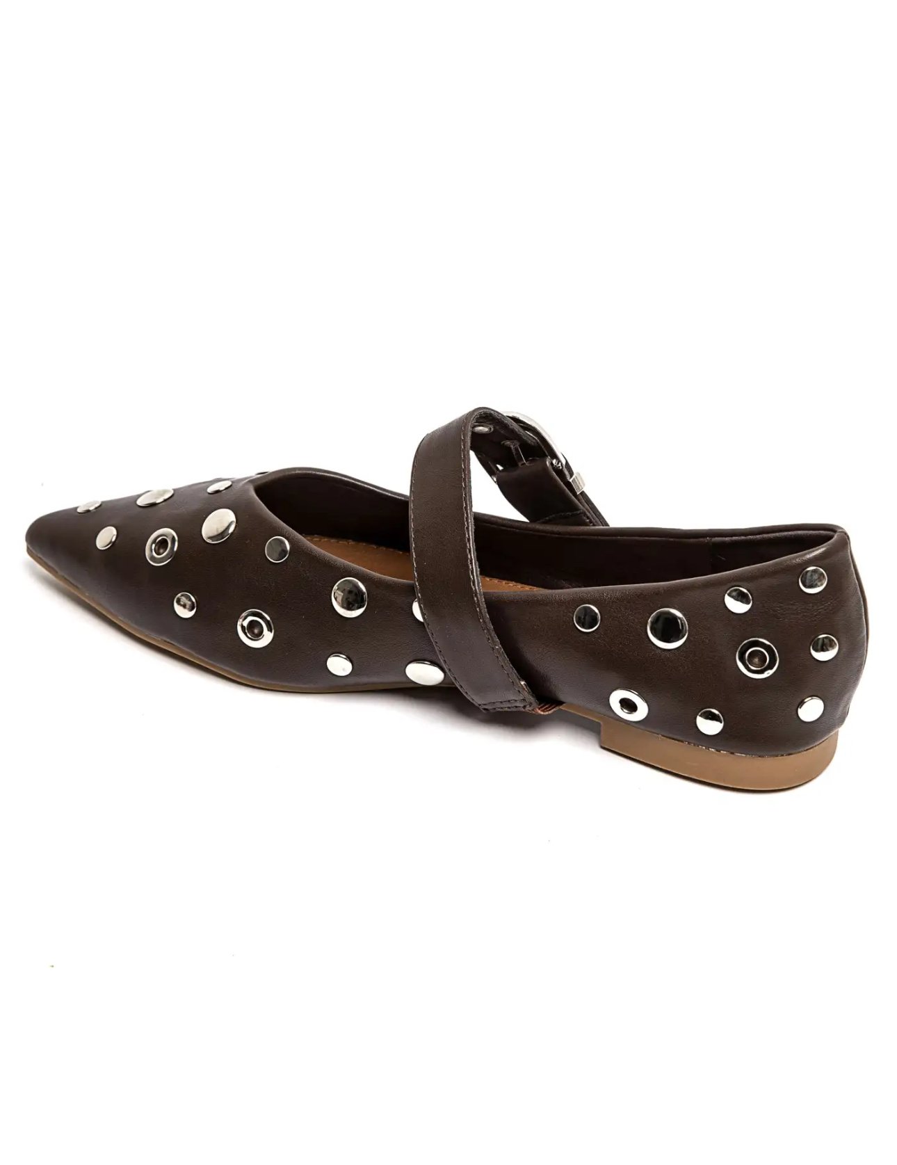 Bruine puntige loafers met studs