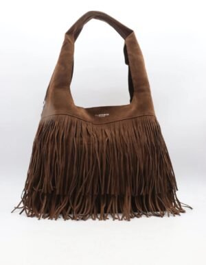 Bruine schoudertas met fringe 7516