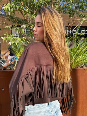 Bruine sweater met fringe