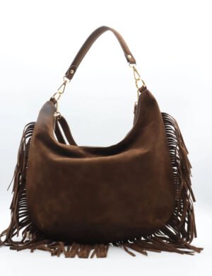 Bruine tas met fringe en gouden details 7531