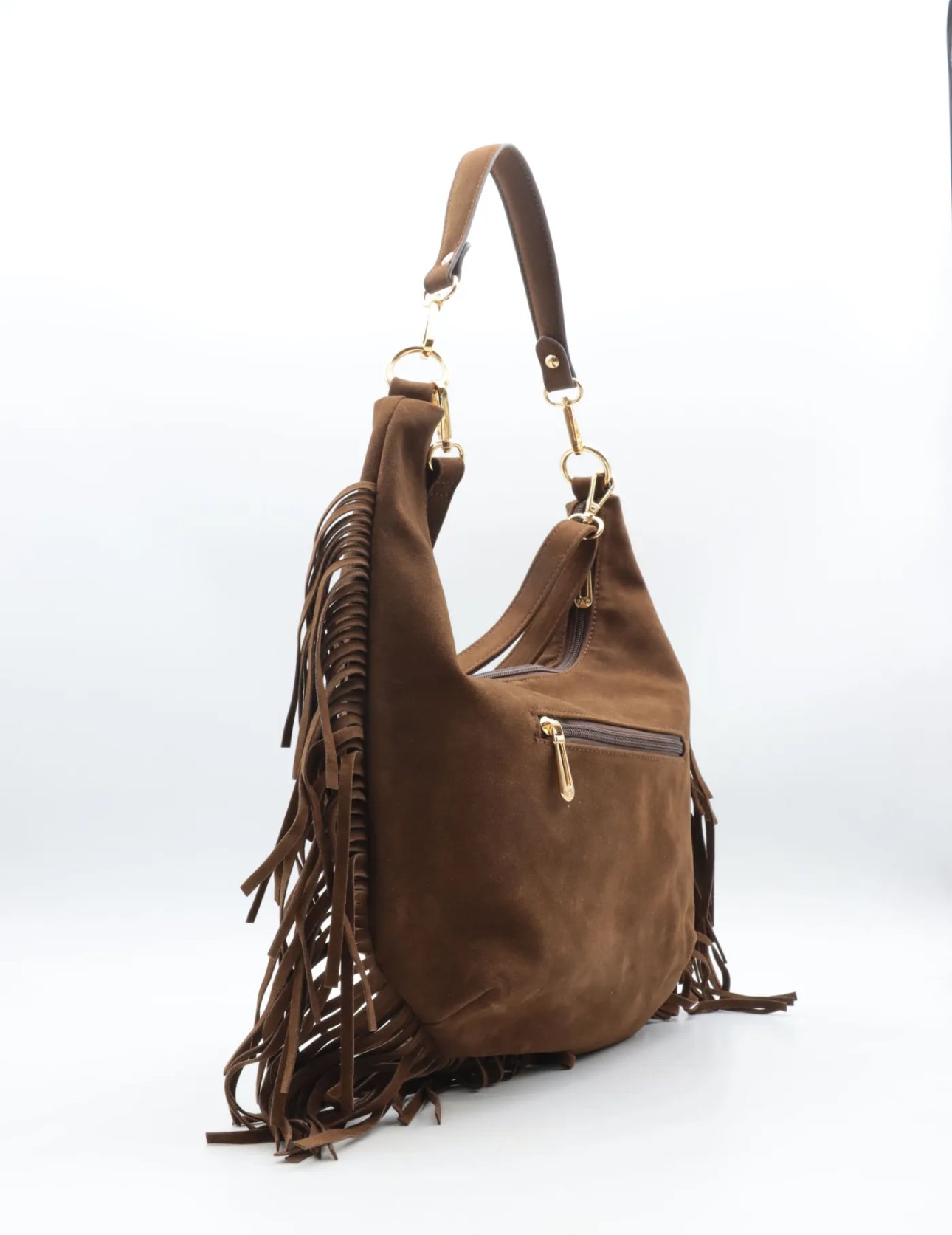 Bruine tas met fringe en gouden details 7531
