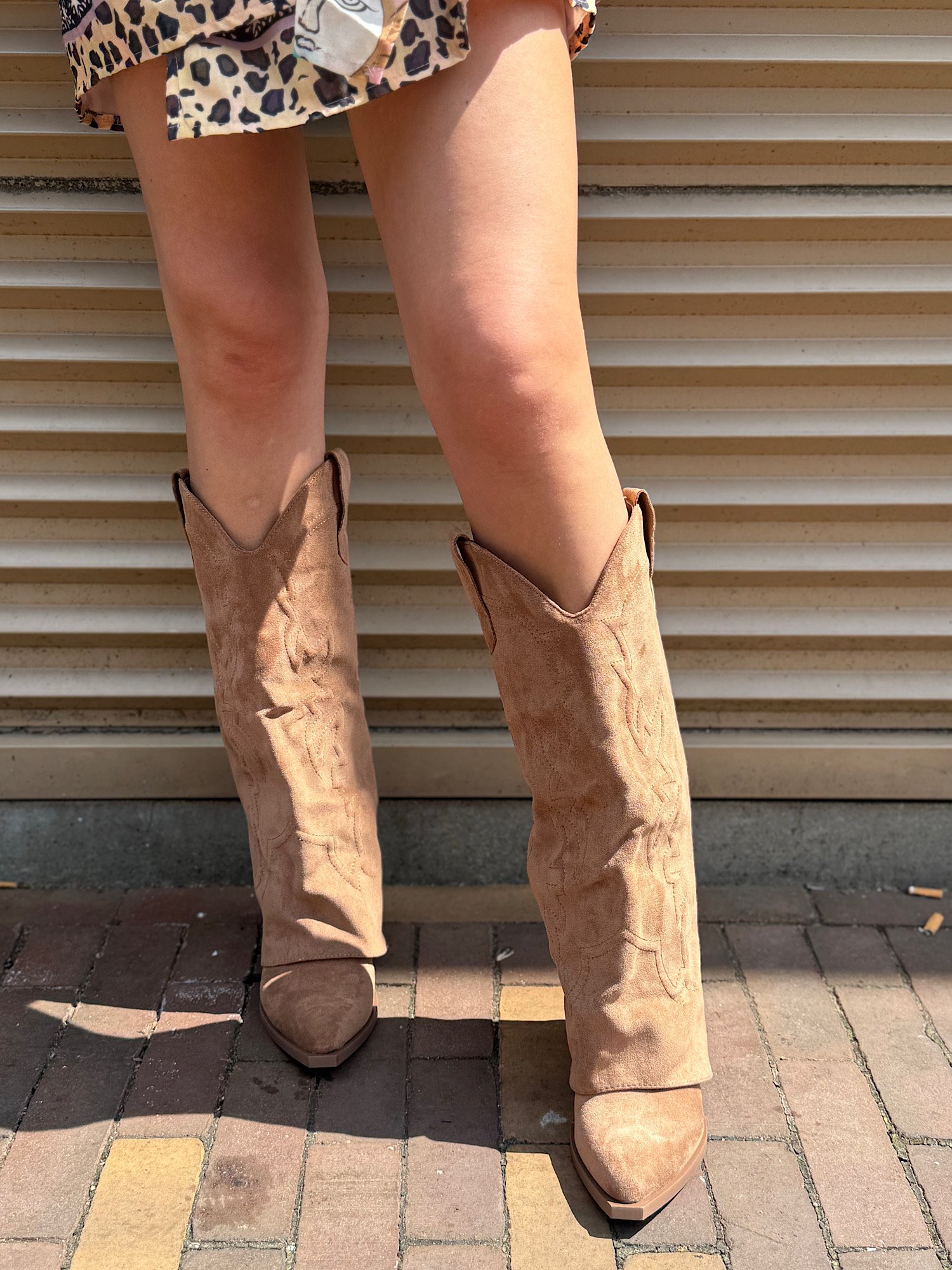 Camel cowboy laarzen met overlay