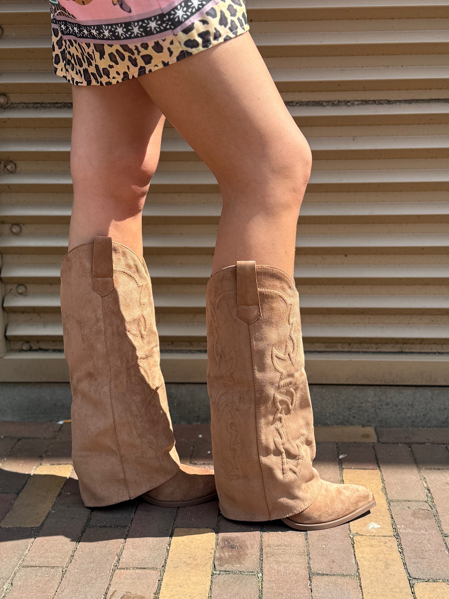 Camel cowboy laarzen met overlay