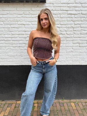 Denim all over strass bandeau - Bruin