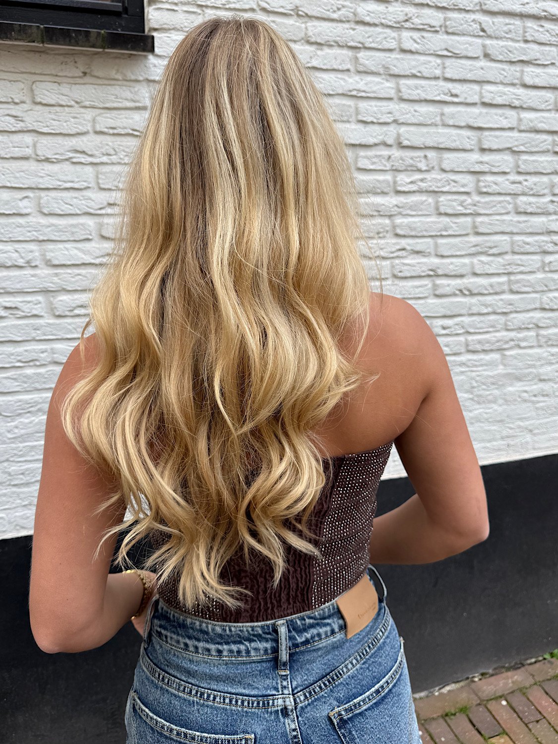 Denim all over strass bandeau - Bruin