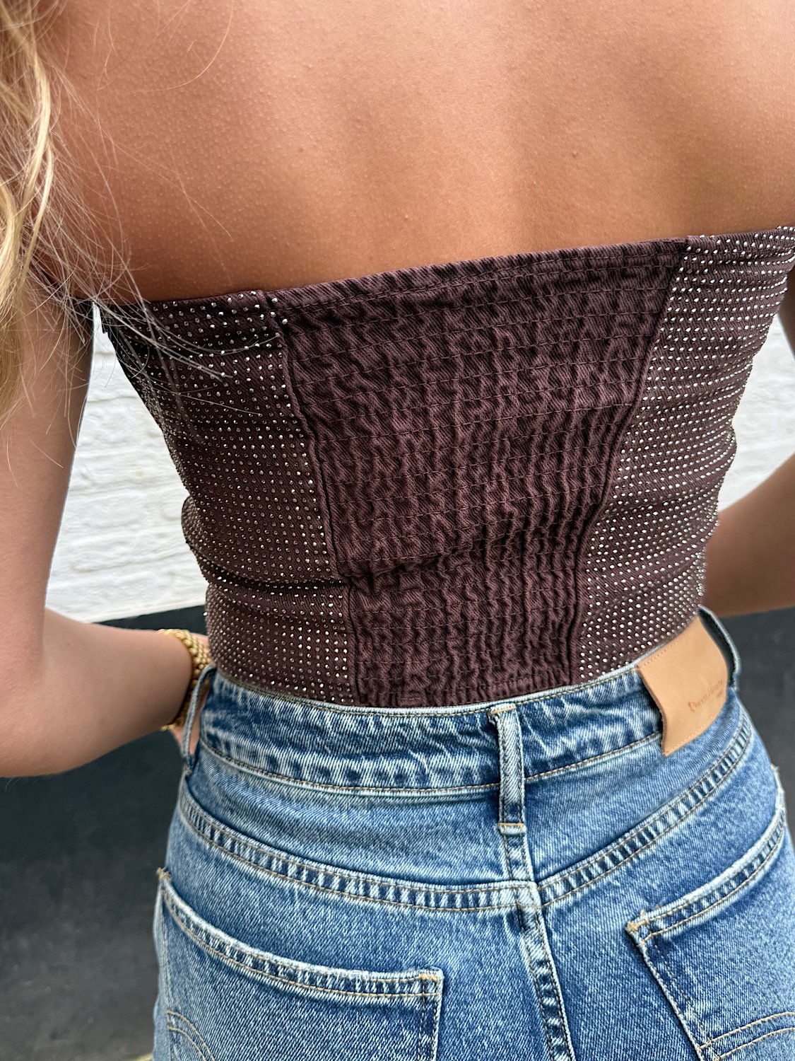 Denim all over strass bandeau - Bruin