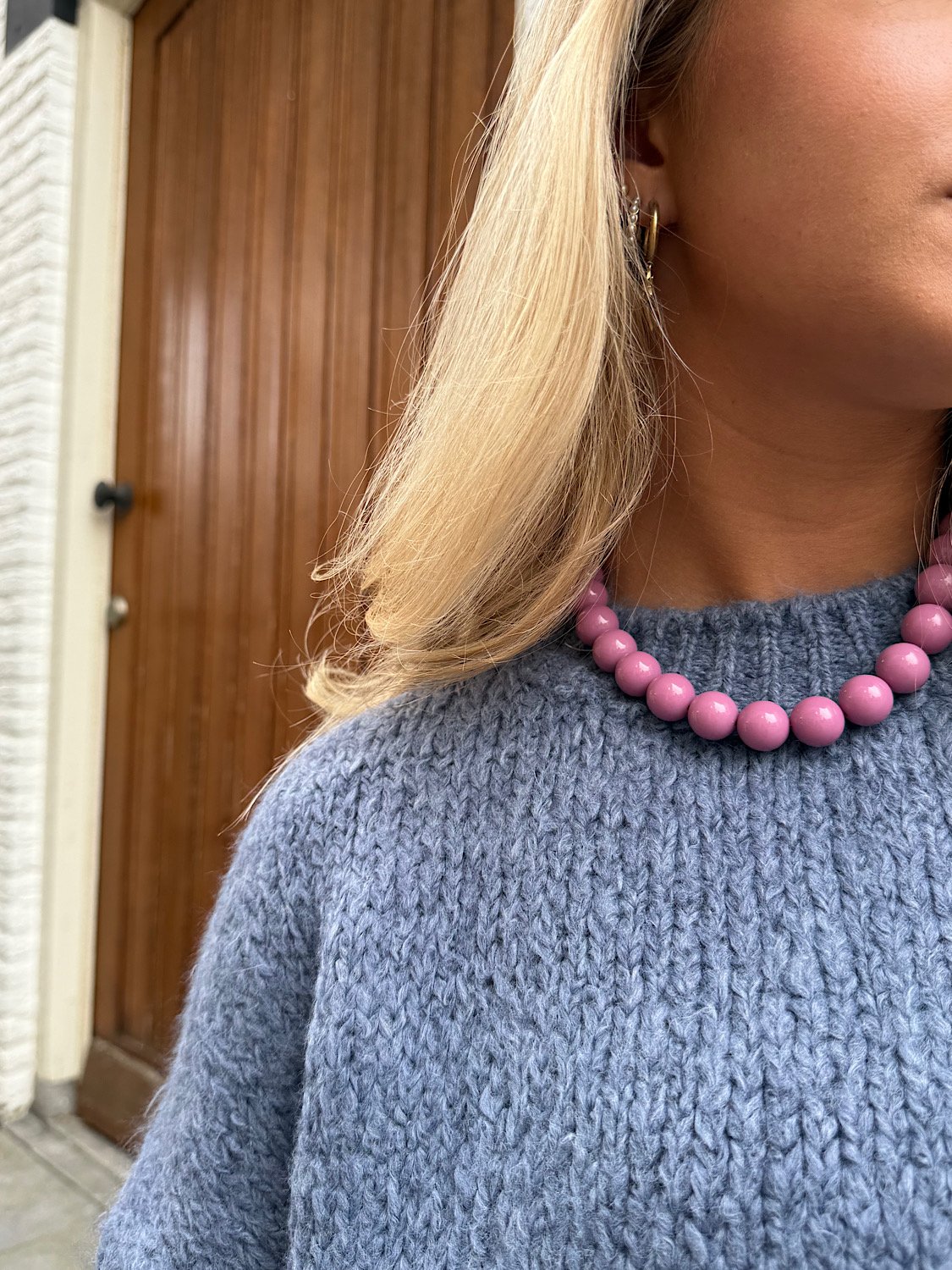 Denim blauwe gebreide trui LUMI