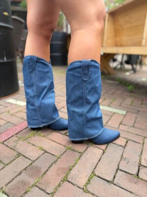 Denim cowboy laarzen met overlay