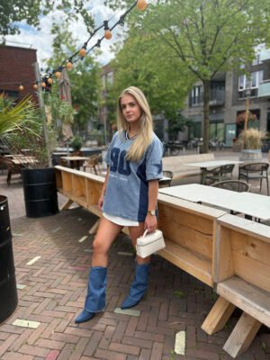 Denim cowboy laarzen met overlay