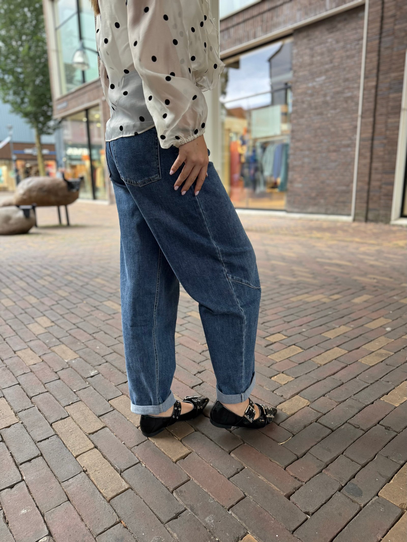 Donkerblauwe balloon fit jeans 373-1