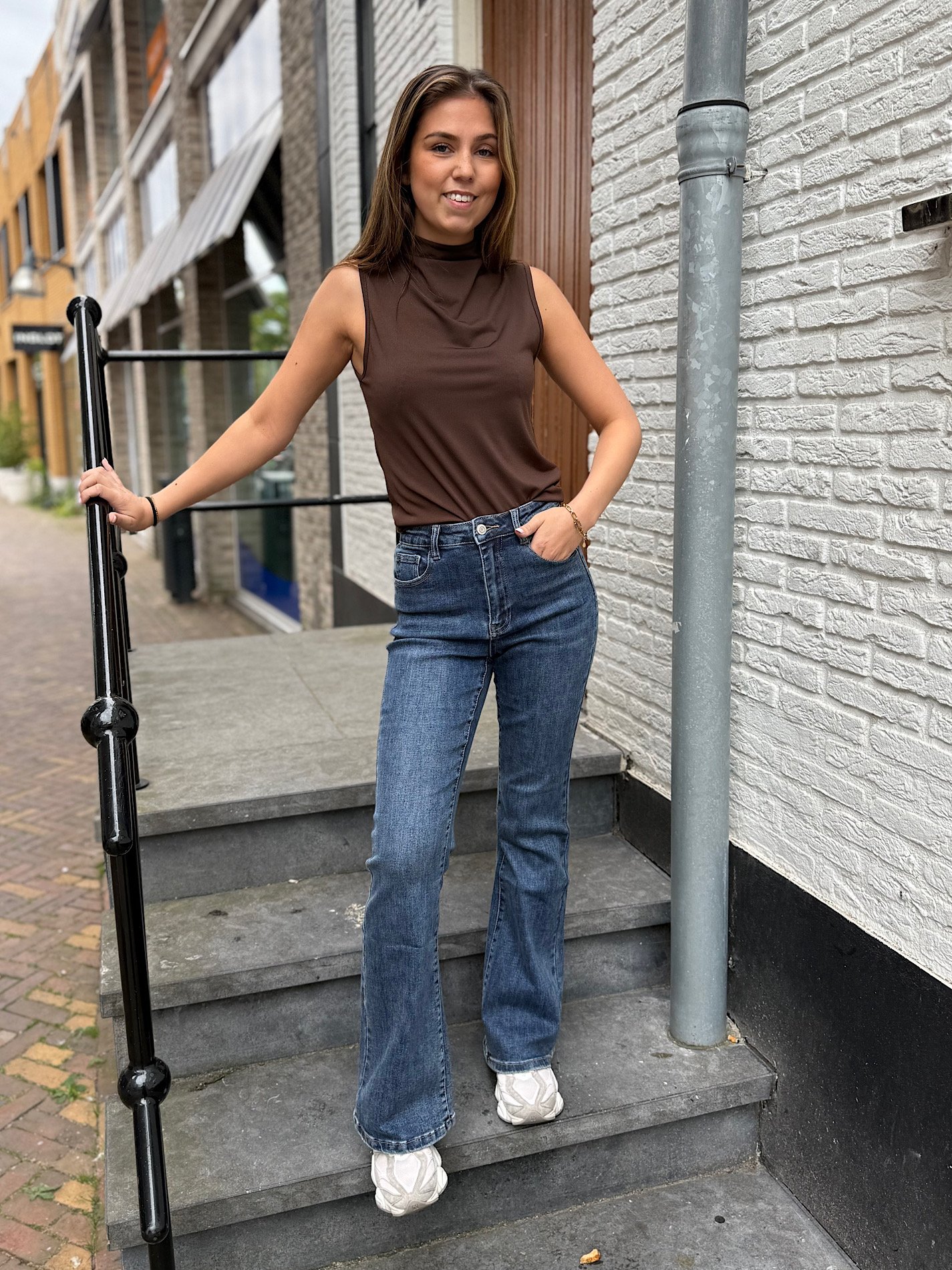 Donkerblauwe skinny flared 141-14