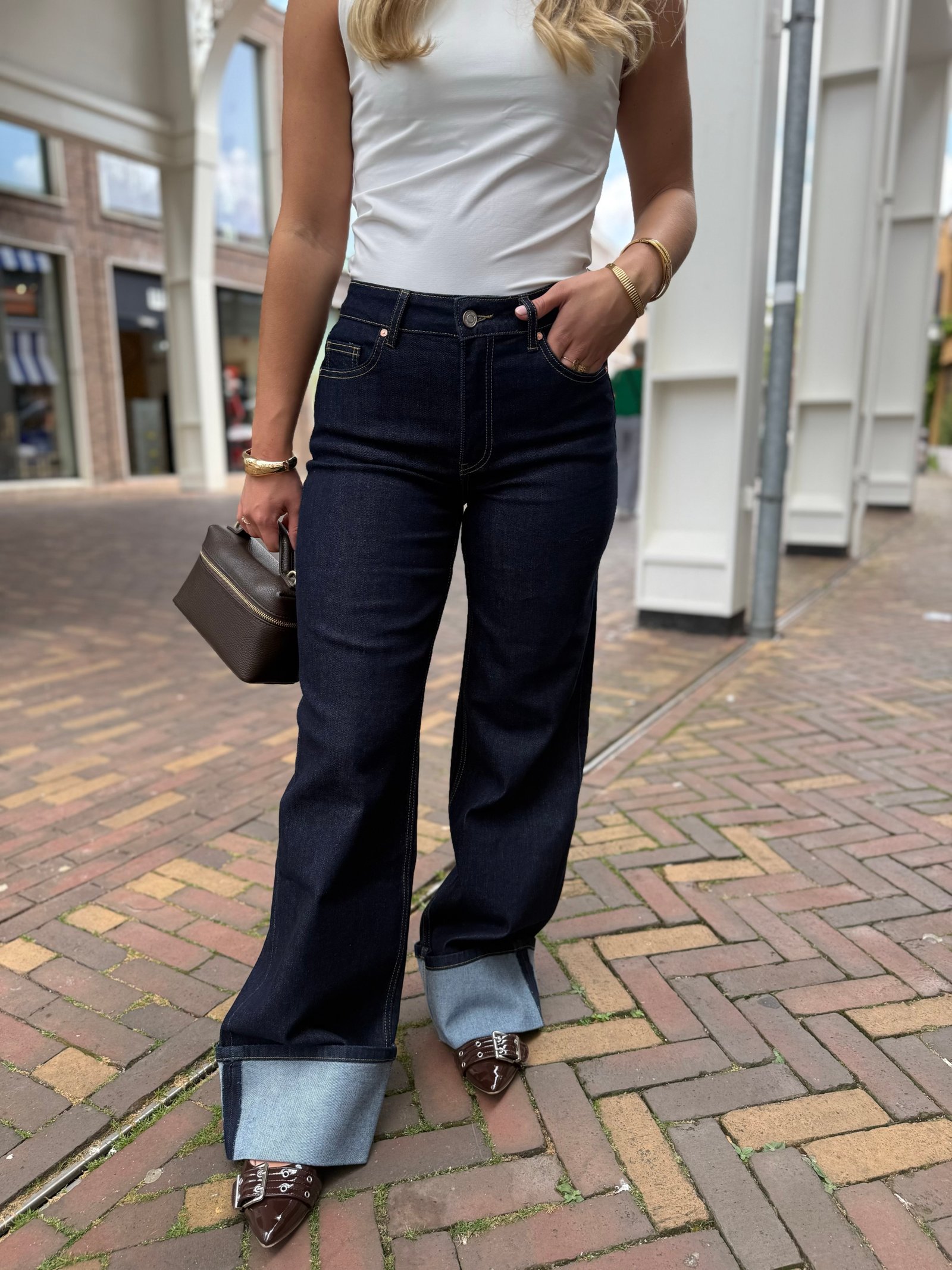 Donkerblauwe wide leg brede omslag 3803