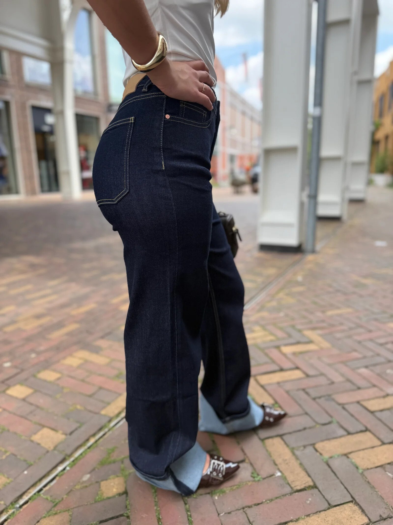 Donkerblauwe wide leg brede omslag 3803