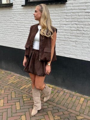 Donkerbruin suéde gilet