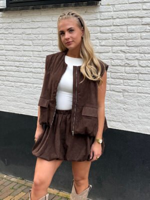 Donkerbruin suéde gilet