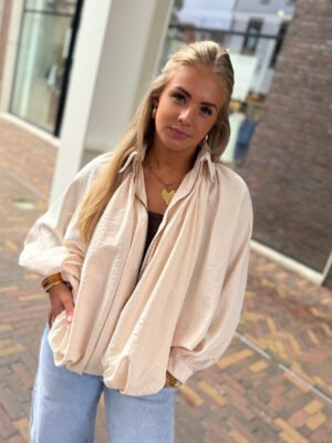 Ecru blouse/ jasje met rits Miley