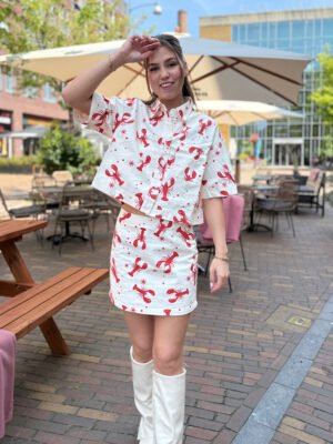 Ecru denim lobster print rokje