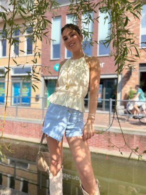 Ecru top met open rug Celine