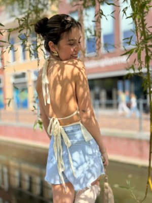 Ecru top met open rug Celine