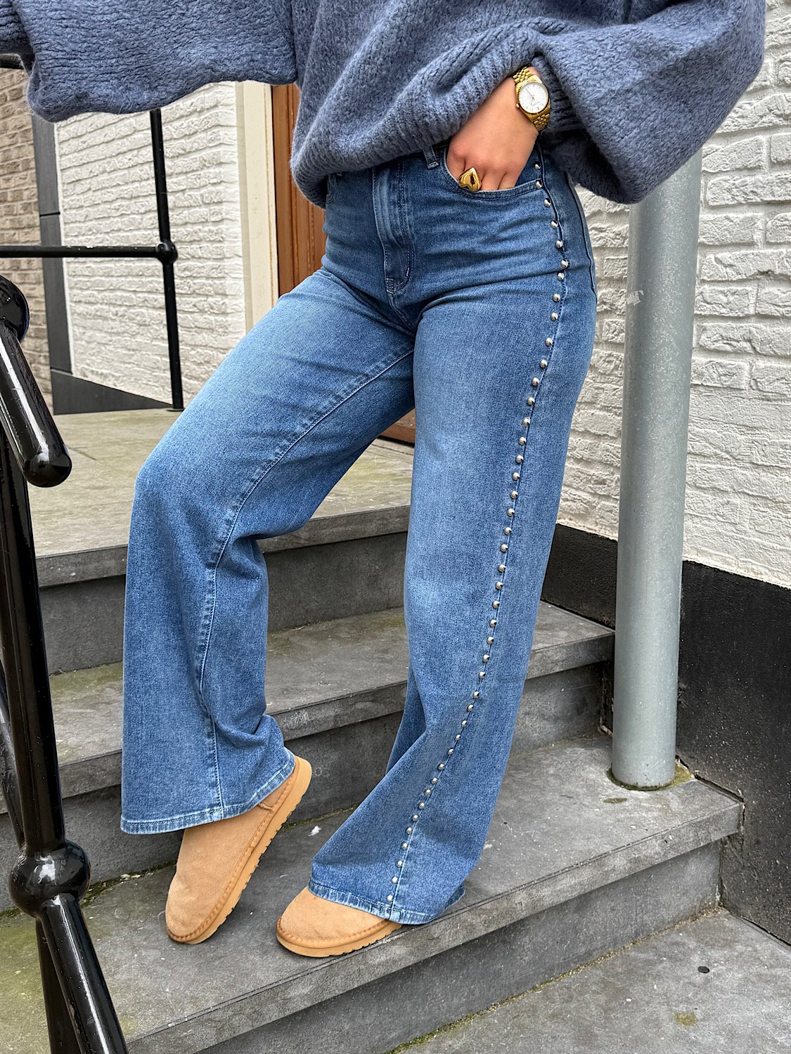Extra wide jeans studs 9118-1 - blauw
