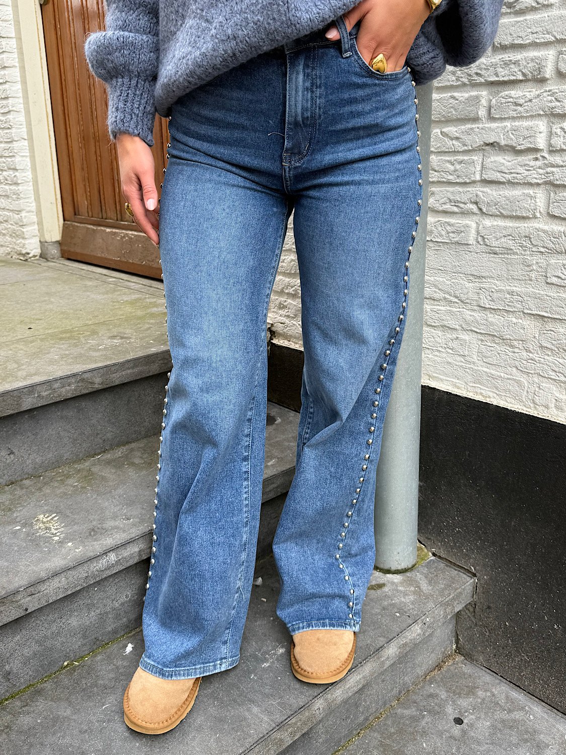 Extra wide jeans studs 9118-1 - blauw