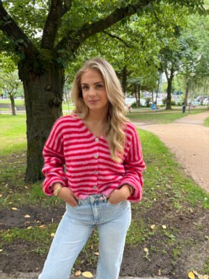 Fuchsia/ rood gestreept knit vest