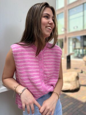 Fuchsia/ roze gestreept knit gilet