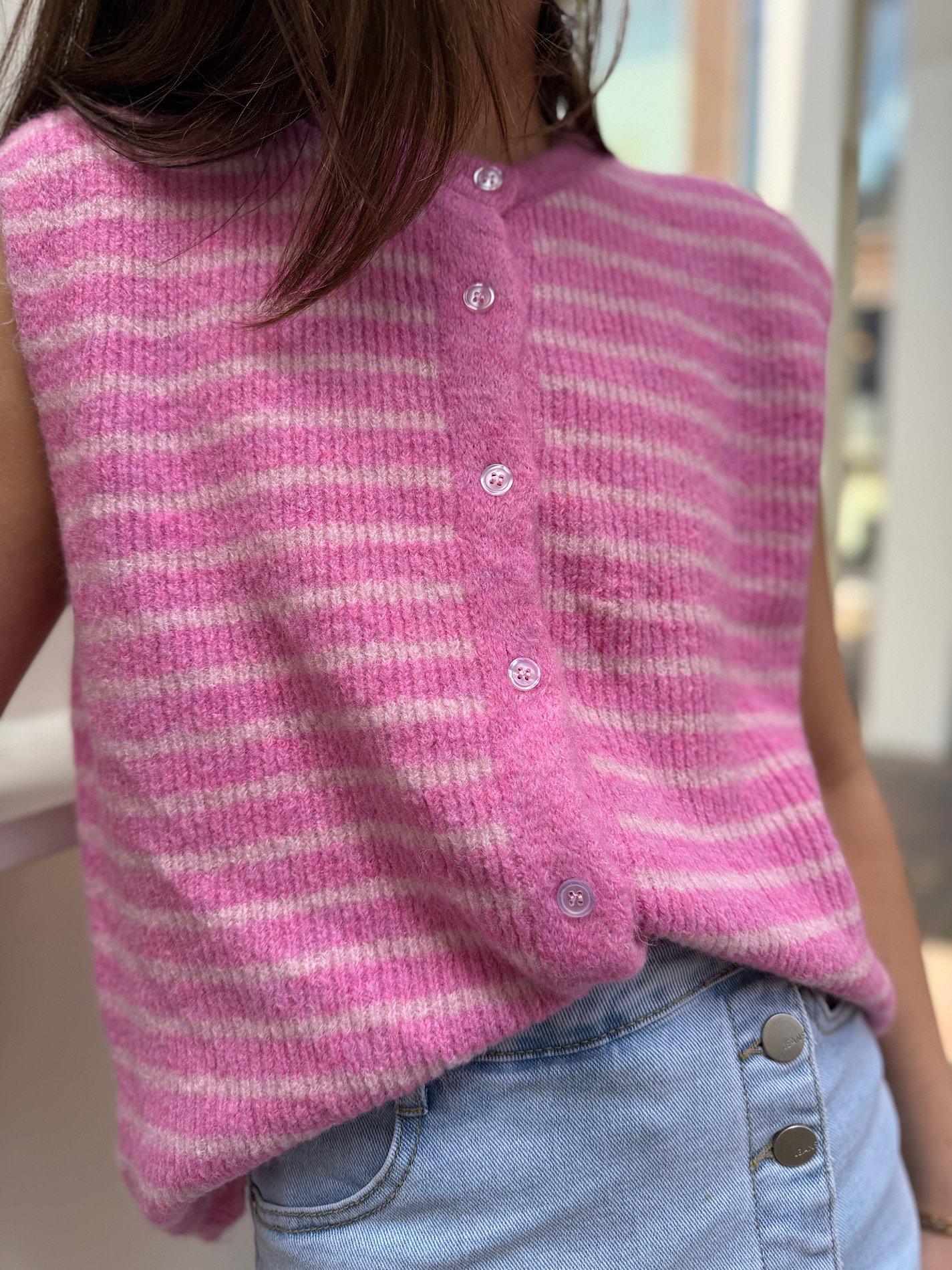 Fuchsia/ roze gestreept knit gilet