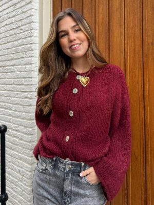 Gebreid vest met knoopjes Saar - Bordeaux