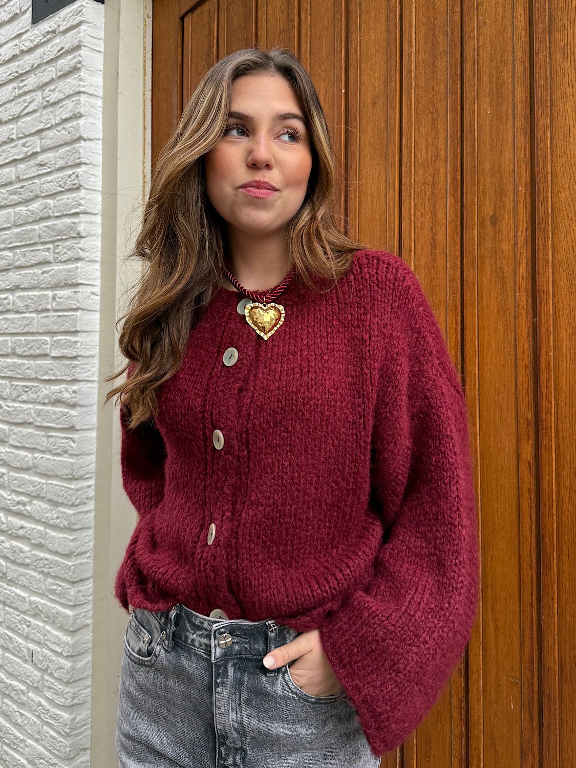 Gebreid vest met knoopjes Saar - Bordeaux