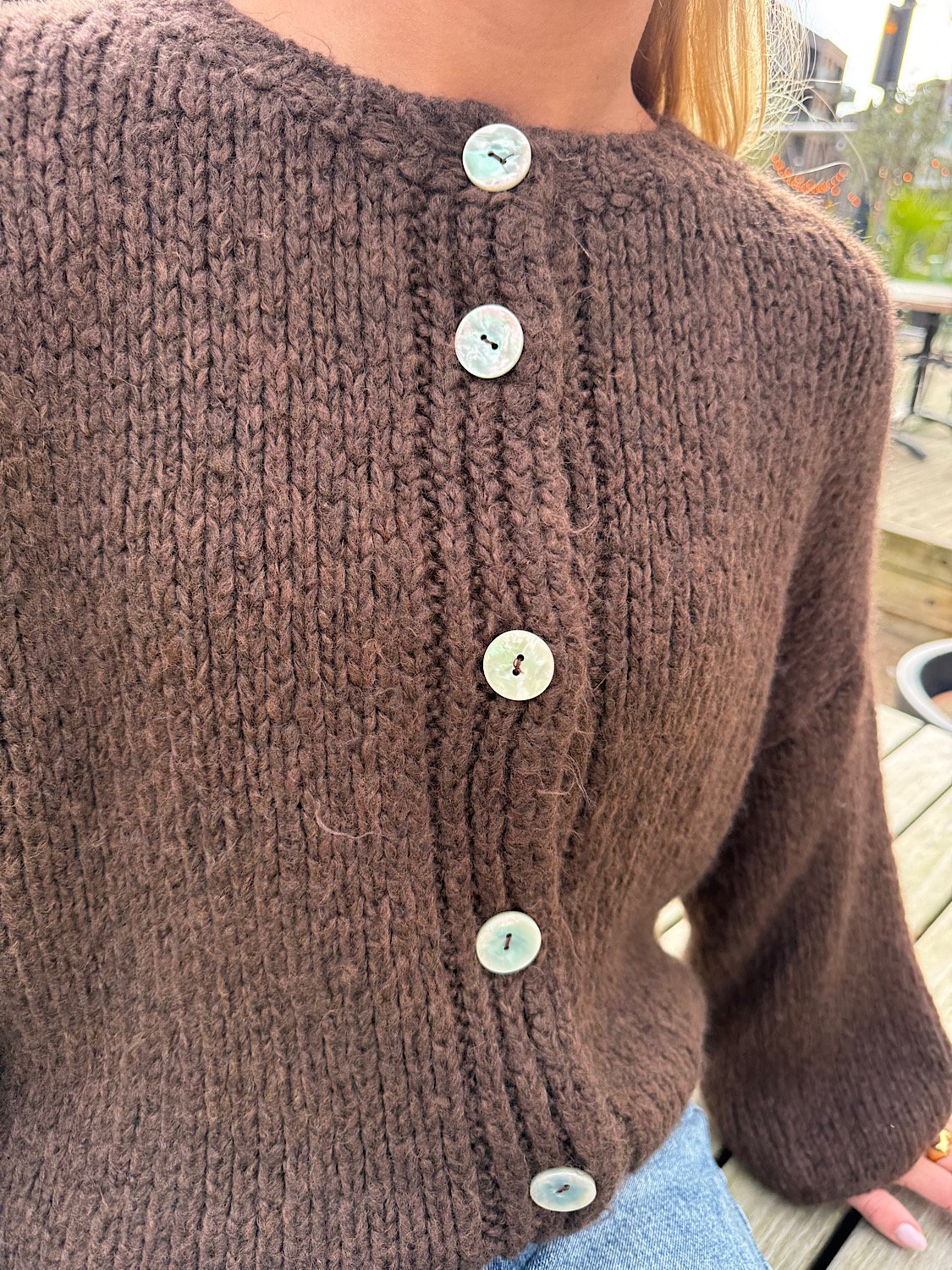 Gebreid vest met knoopjes Saar - Bruin