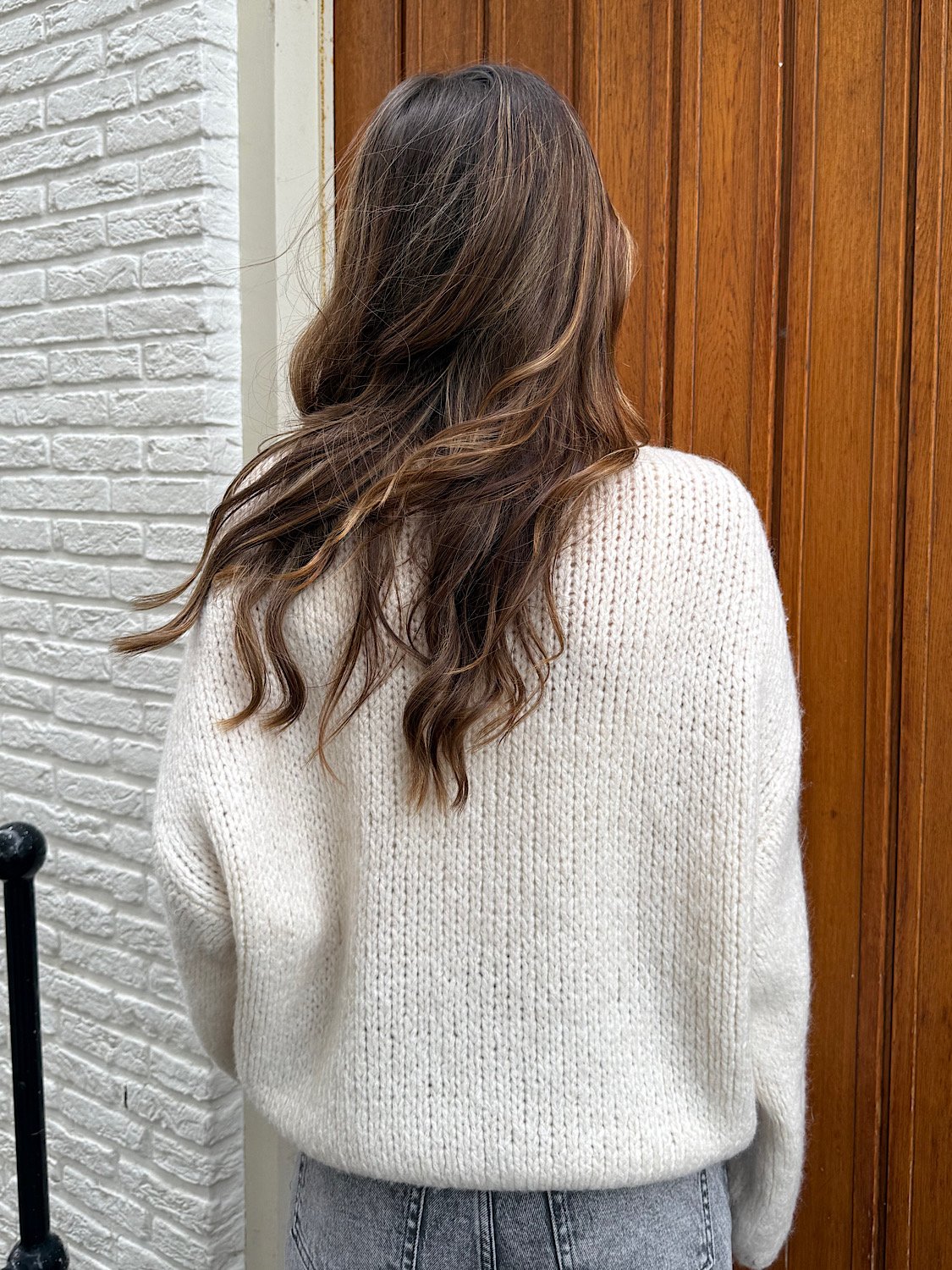 Gebreid vest met knoopjes Saar - Ecru