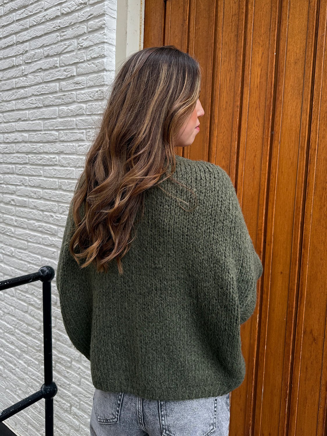 Gebreid vest met knoopjes Saar - Khaki