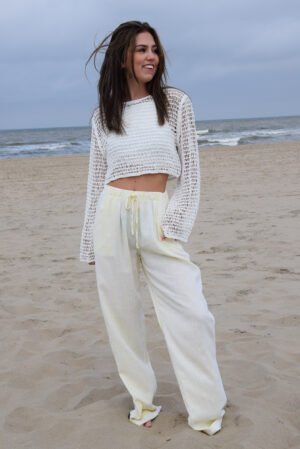 Gele linnen broek met pinstripe