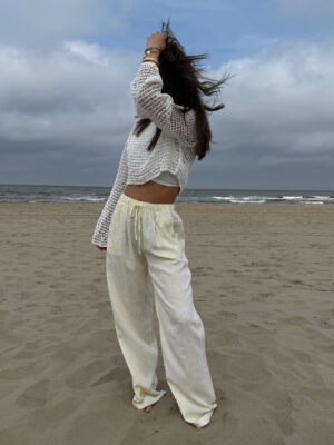 Gele linnen broek met pinstripe