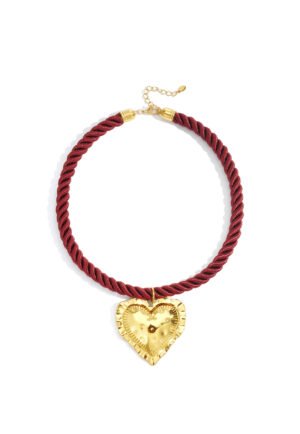 Gevlochten ketting gouden hart - bordeaux