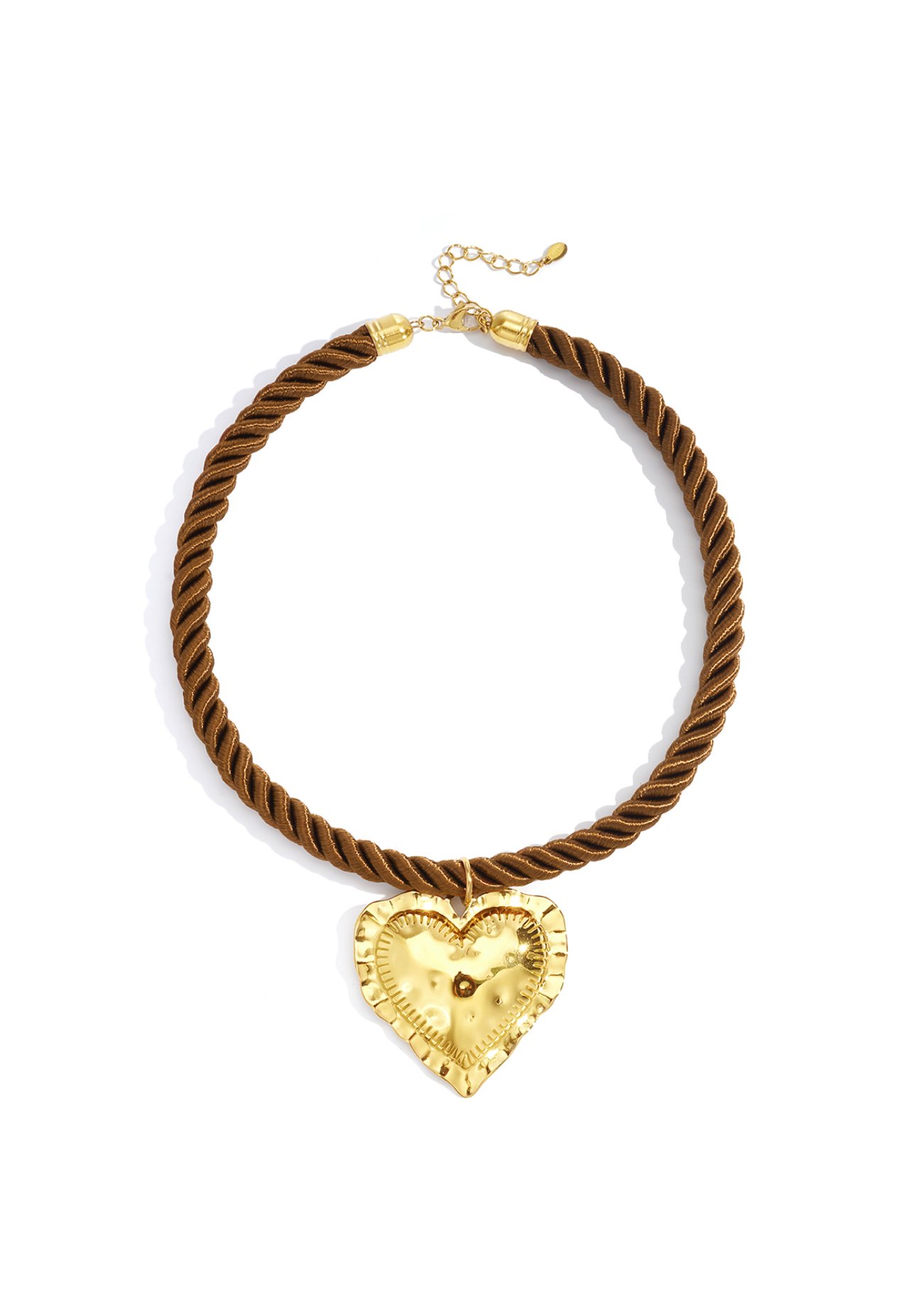 Gevlochten ketting gouden hart - bruin