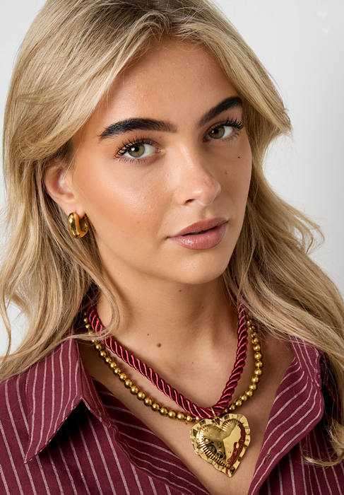 Gevlochten ketting gouden hart - bruin