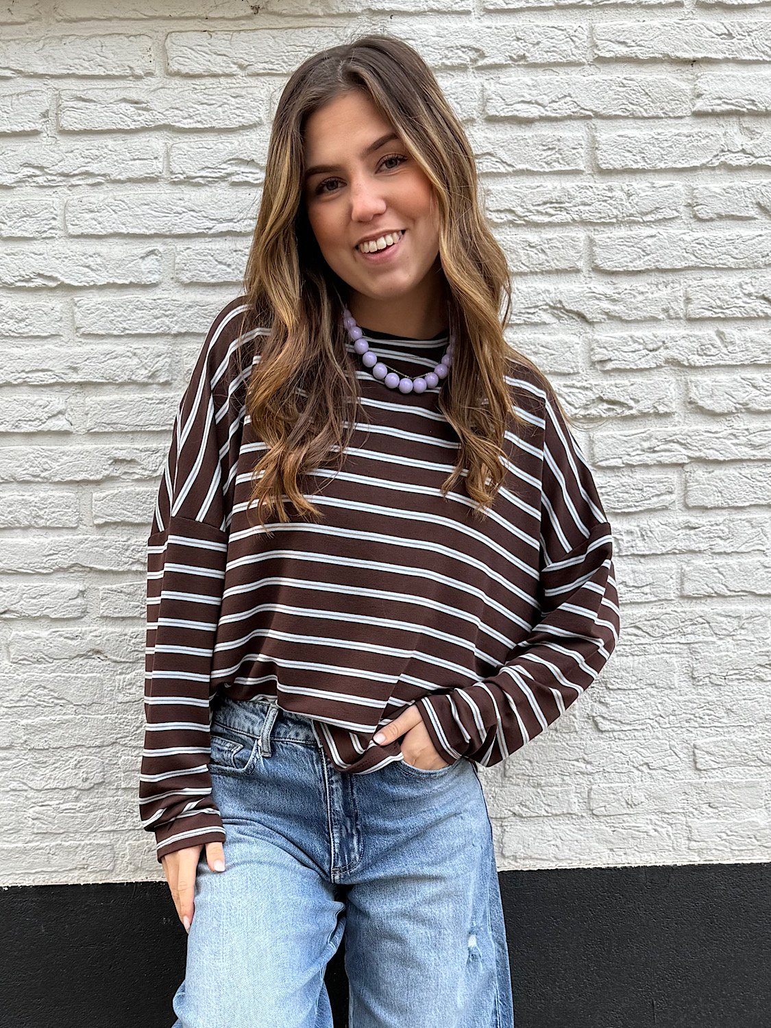 Longsleeve shirt Emily - bruin/ blauw