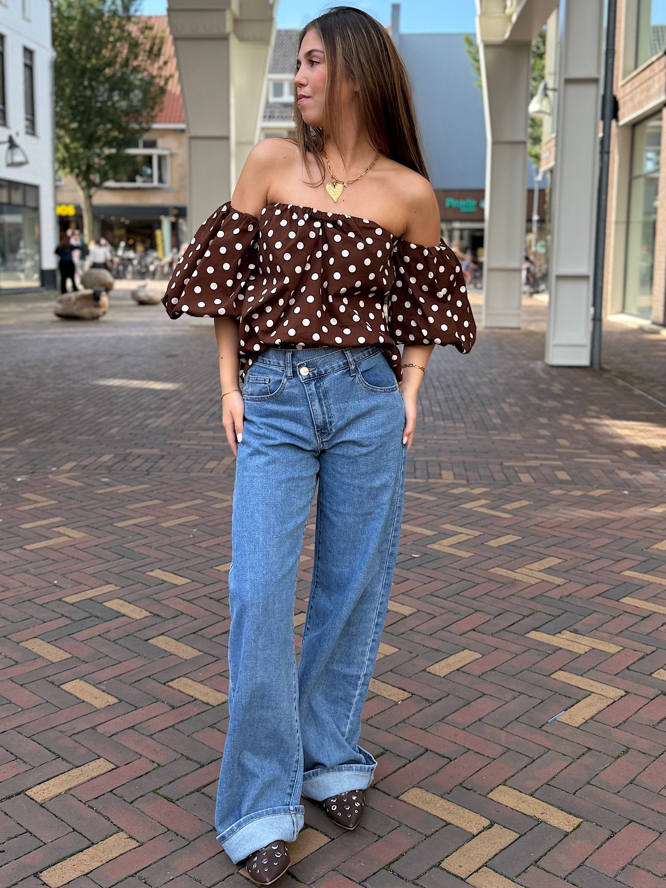 Mid blauwe tall jeans schuine sluiting 3293