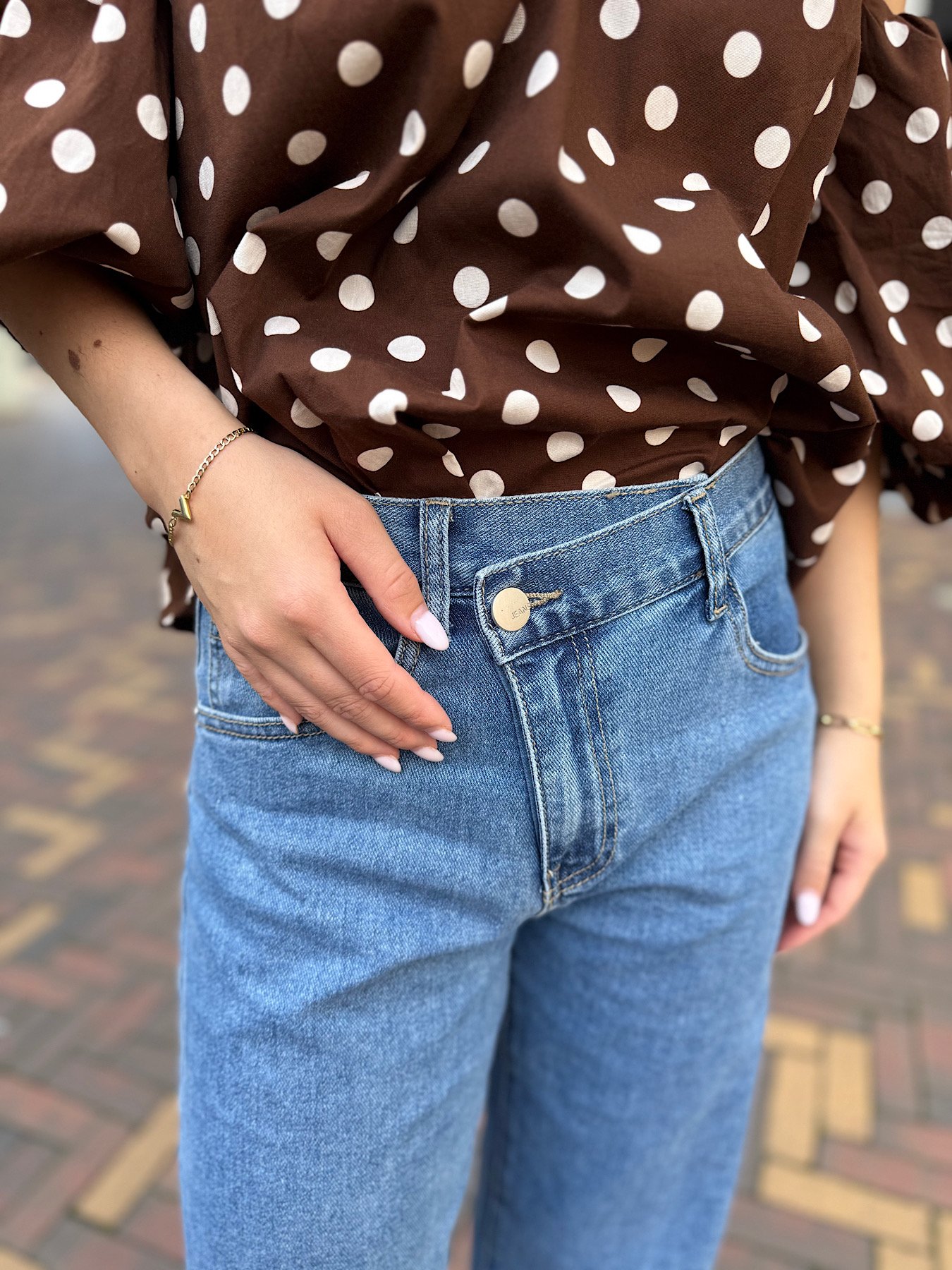 Mid blauwe tall jeans schuine sluiting 3293