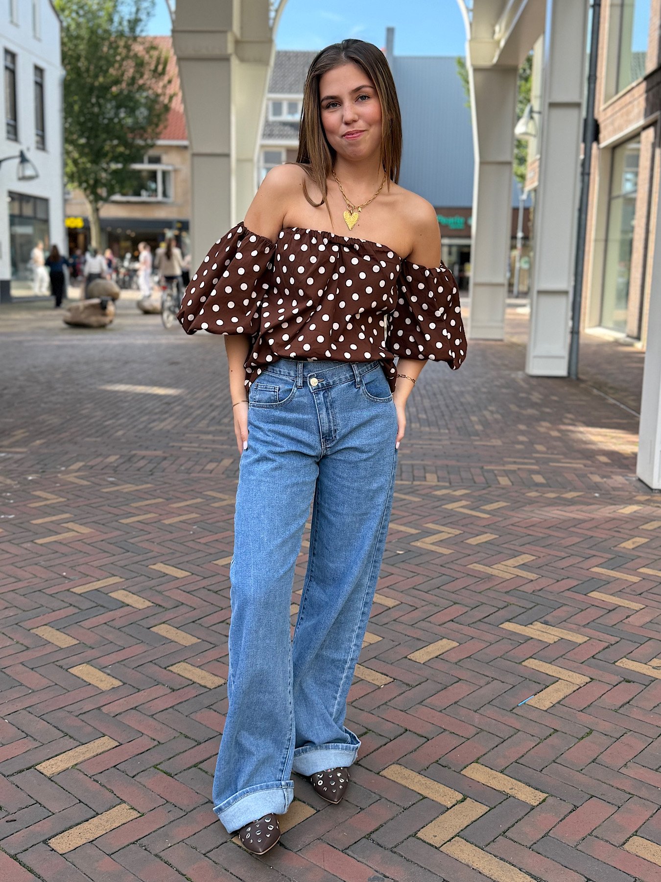 Mid blauwe tall jeans schuine sluiting 3293