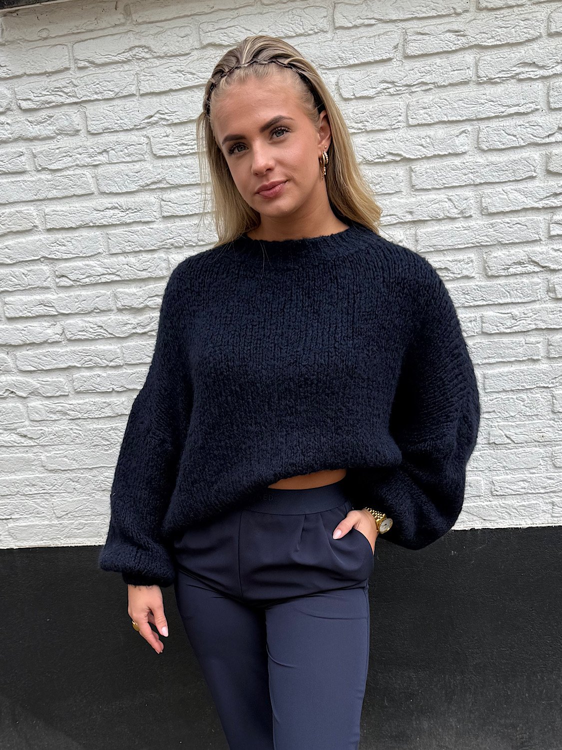 Navy gebreide trui LUMI