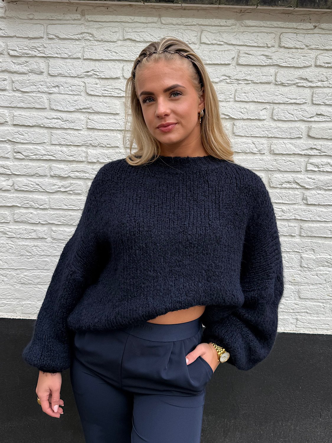 Navy gebreide trui LUMI