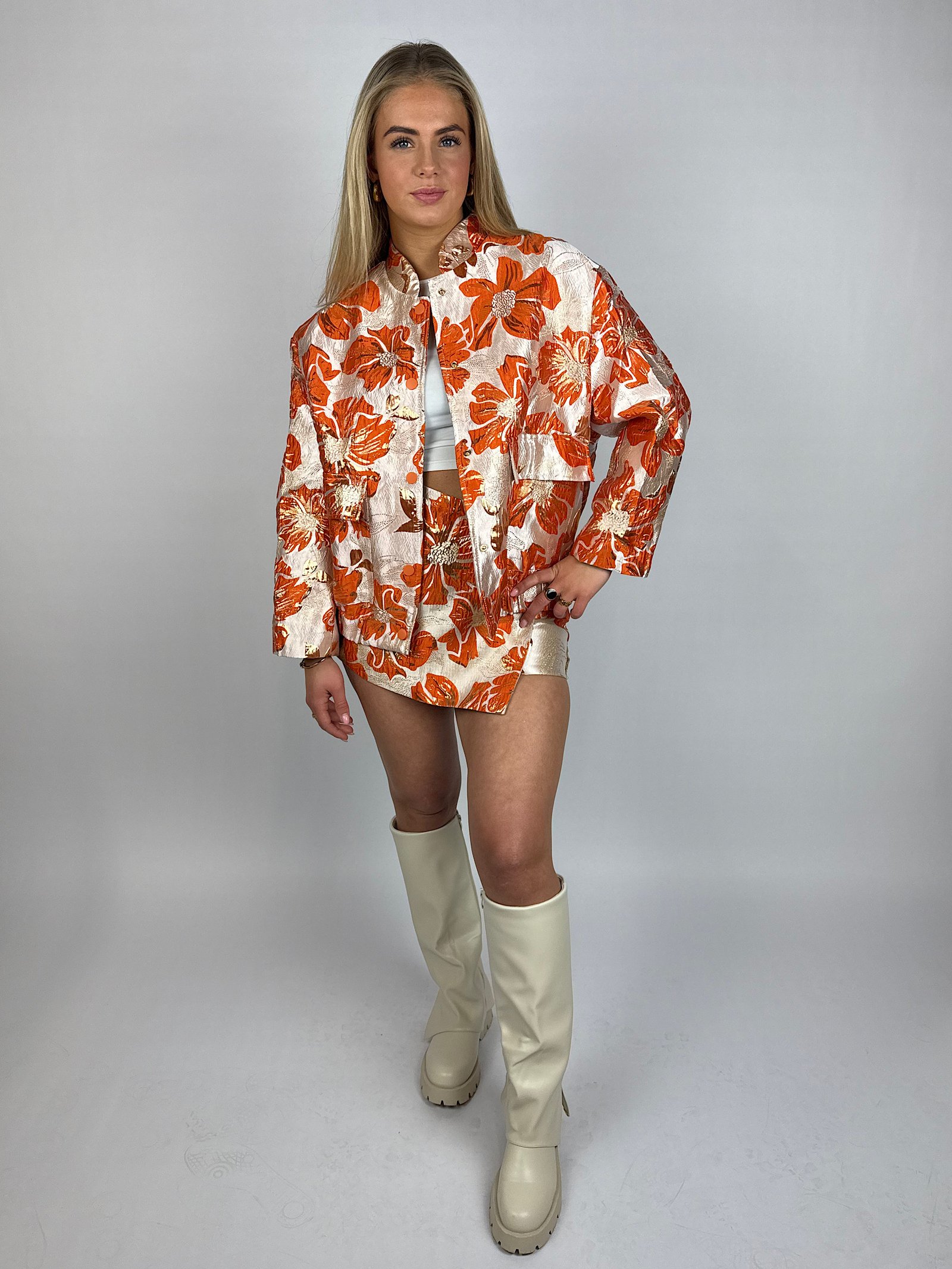 Oranje jacquard skort Norie