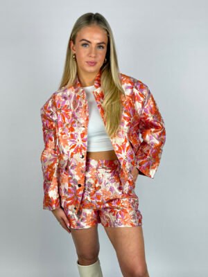 Oranje/ mauve gebloemd jacquard jack